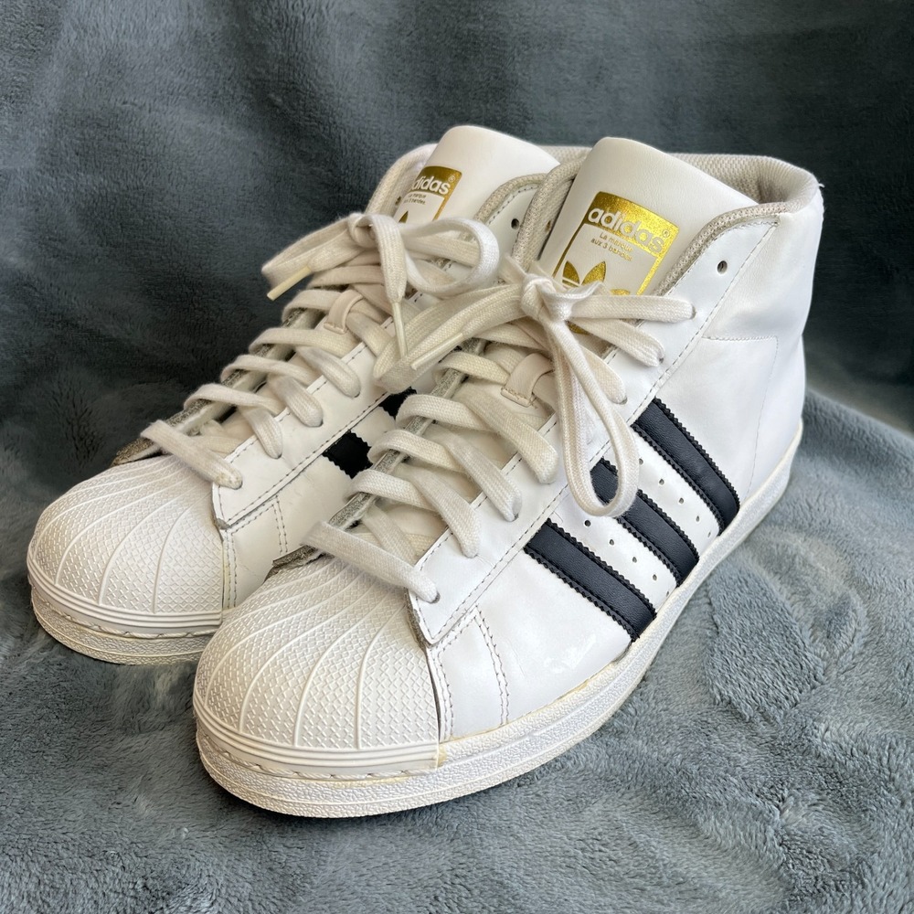 adidas Pro Model BY2776 High Top Sneakers Mens US 10 White Black Leather Shoes